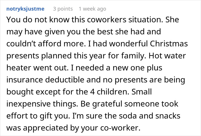 Comment discussing a daycare worker&rsquo;s perspective on a coworker&rsquo;s gift and the truth behind passive-aggressive intentions.