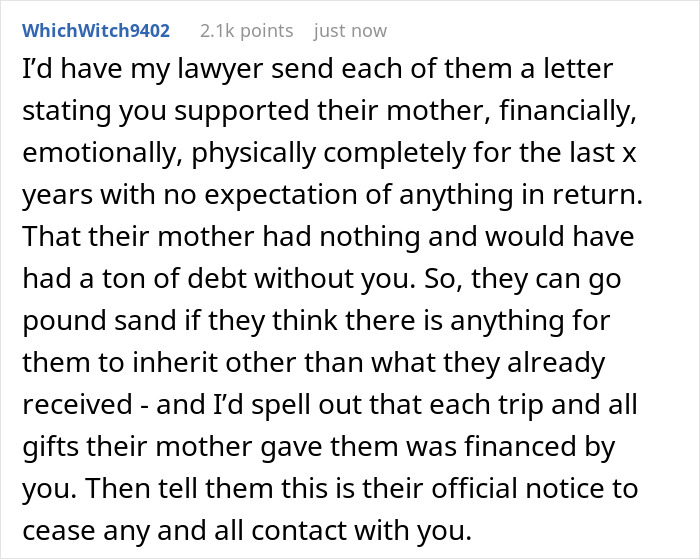 Comment advising a lawyer send letters about financial support to step kids mom to prevent loss of money and inheritance disputes. Comment advising a lawyer send letters about financial support to step kids mom to prevent loss of money and inheritance disputes.