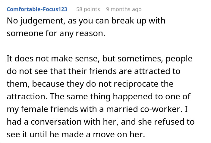 Comment discussing how friends may be unaware of attraction until a male bestie makes a move, prompting a girlfriend's reaction. Comment discussing how friends may be unaware of attraction until a male bestie makes a move, prompting a girlfriend's reaction.