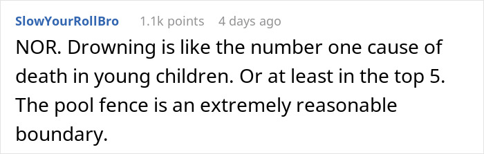 Screenshot of a user comment discussing the importance of pool fences for grandchild safety and babysitting trust issues. Screenshot of a user comment discussing the importance of pool fences for grandchild safety and babysitting trust issues.