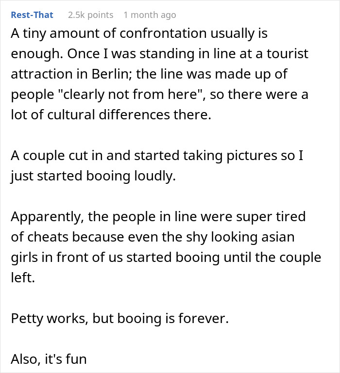 Man tries to skip coffee line every morning, another patron cleverly beats him at his own game in busy cafe.