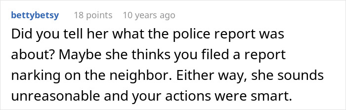 Comment from user bettybetsy discussing someone&rsquo;s smart actions and how a misunderstanding about a police report might leave him single.
