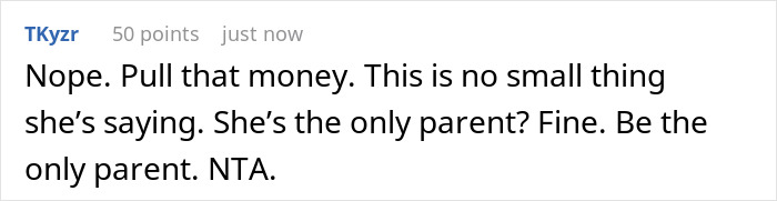 Comment expressing disagreement about family money and stepson's college support, insisting on parental responsibility. Comment expressing disagreement about family money and stepson's college support, insisting on parental responsibility.