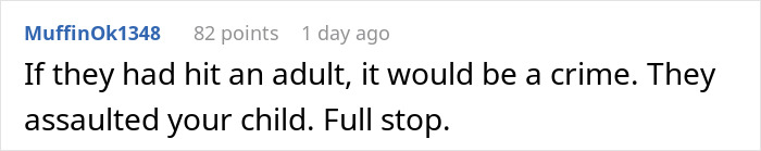 Screenshot of a forum comment discussing grandparents spanking a 3-year-old child and the resulting family dispute.