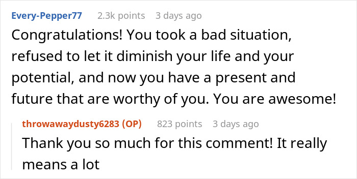 Screenshot showing a supportive online comment praising a 20-year-old burned out from managing chores with school. Screenshot showing a supportive online comment praising a 20-year-old burned out from managing chores with school.