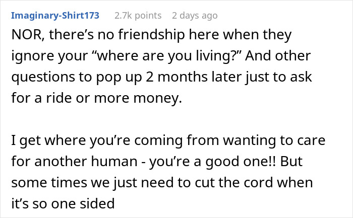 Screenshot of a social media comment discussing one-sided friendship and being used by a new friend with kids.