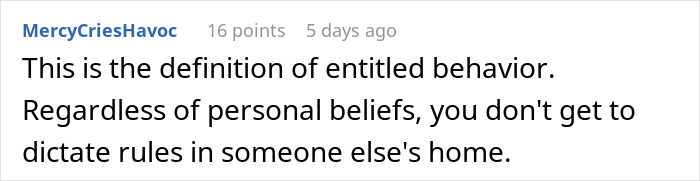 Comment on social media post about woman demanding in-laws remove religious items due to her atheism, expressing frustration at refusal.