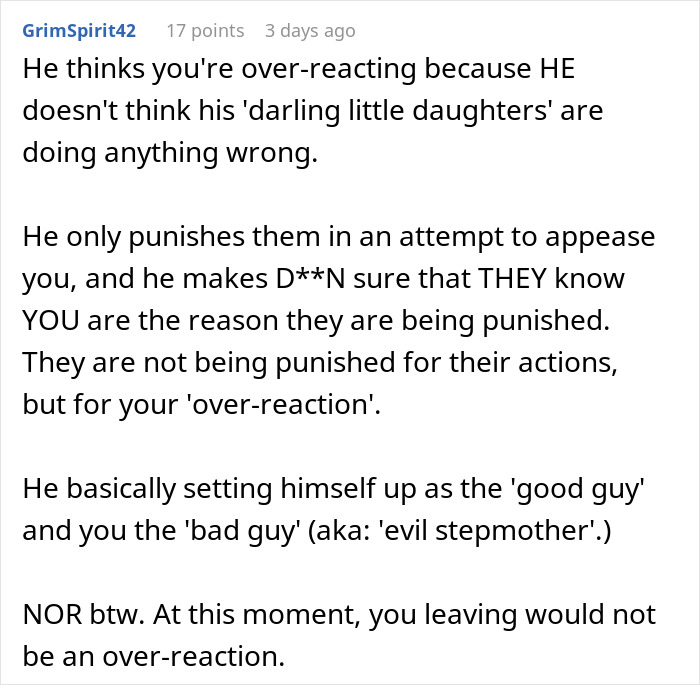 Alt text: Online comment discussing stepdaughters&rsquo; gift conflict pushing woman to her limits and viral conversation with husband.