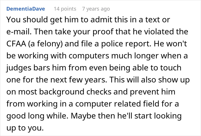 Comment advising to get a confession via text or email to prove brother&rsquo;s stalker tendencies and file a police report.
