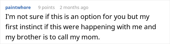 Screenshot of a user comment advising a mom of 6 on handling stress when brother blocks her number while babysitting.