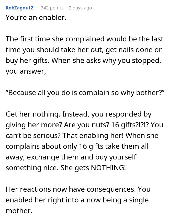 Text post discussing enabling behavior and consequences in relationships involving a woman and her fianc&eacute; and stepdaughter.