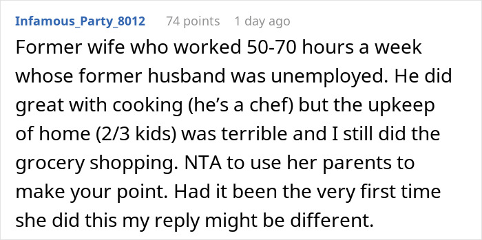 Comment from a user about a wife furious after husband embarrasses her in front of her parents. Comment from a user about a wife furious after husband embarrasses her in front of her parents.
