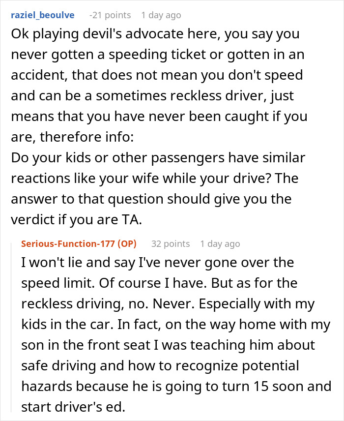Text conversation about reckless driving and passengers' anxiety reactions, highlighting husband banning wife from front seat after meltdown risk. Text conversation about reckless driving and passengers' anxiety reactions, highlighting husband banning wife from front seat after meltdown risk.