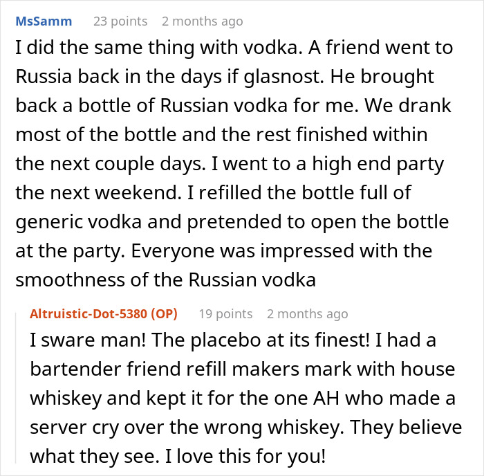 Online comments discussing a woman exposing her husband&rsquo;s family as lying snobs with a simple switch tactic.