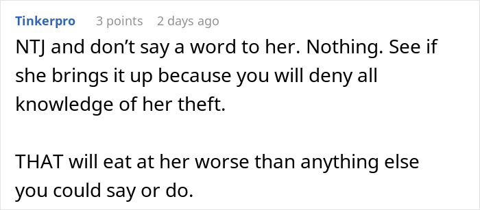 Comment on forum discussing woman stealing 5-year-old niece&rsquo;s skirt and lying when caught red-handed.