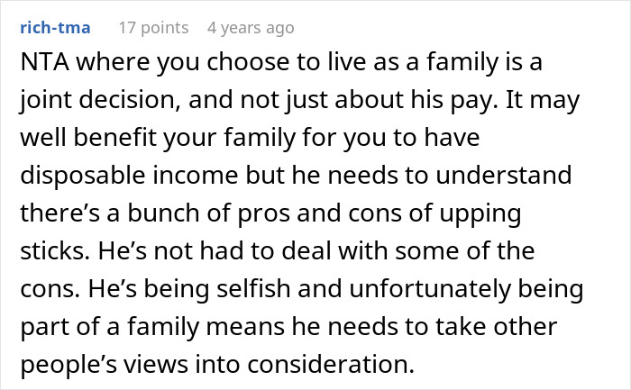 Text excerpt discussing a woman refusing to move again after decades relocating for husband’s career, highlighting family decisions. Text excerpt discussing a woman refusing to move again after decades relocating for husband’s career, highlighting family decisions.