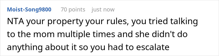 Comment discussing property rules and escalating action after complaints ignored about son climbing fence to protect privacy.