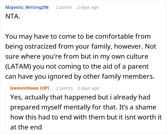 Screenshot of a Reddit conversation discussing a mom in $37K debt and her daughter refusing to sell inherited home.