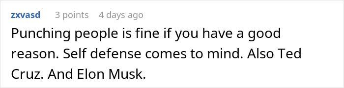Comment on a post about dad taking son out to celebrate after he punches a bully, discussing views on self-defense and notable figures. Comment on a post about dad taking son out to celebrate after he punches a bully, discussing views on self-defense and notable figures.