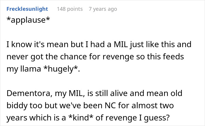 Comment praising a story about a MIL playing the long game by rearranging MIL&rsquo;s furniture as clever revenge.