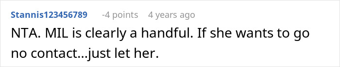 Screenshot of an online comment discussing the impact of lying MIL on ruining family relationships and going no contact. Screenshot of an online comment discussing the impact of lying MIL on ruining family relationships and going no contact.