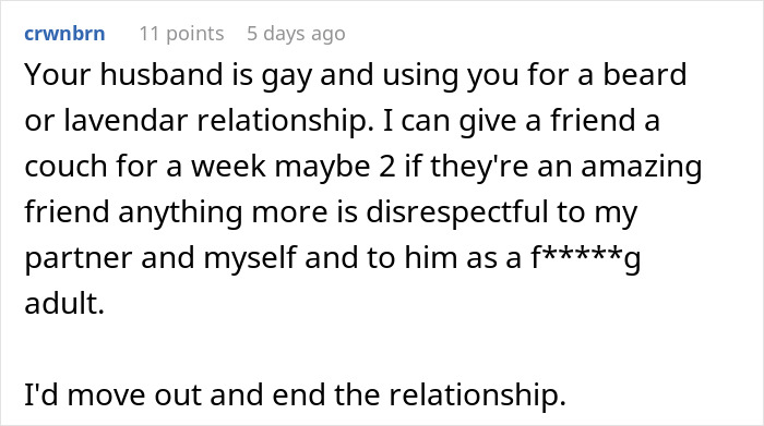 Comment discussing relationship advice about a husband and a complicated personal situation at home.