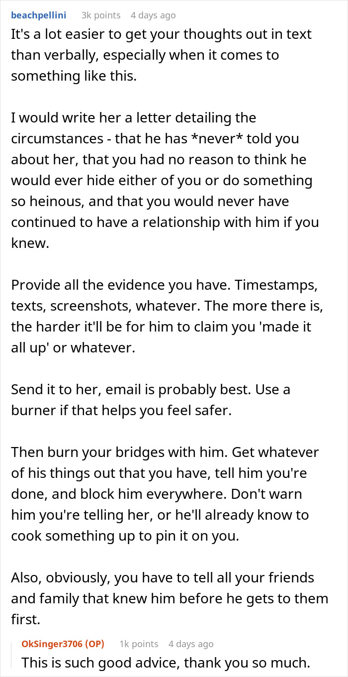 Text advice on handling discovery of being the mistress in a 4-year relationship, including evidence and cutting ties safely.