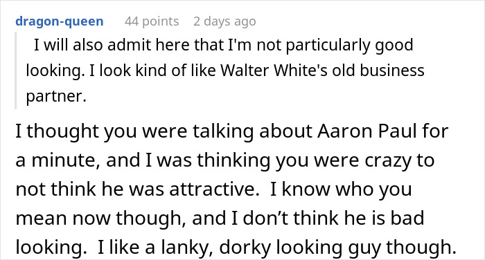 Screenshot of a forum comment discussing attractiveness and relating to the woman demanding her swimmer boyfriend look like her friend’s partner. Screenshot of a forum comment discussing attractiveness and relating to the woman demanding her swimmer boyfriend look like her friend’s partner.