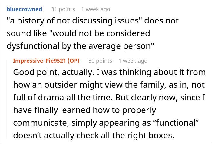 Screenshot of an online discussion about family drama involving a woman appalled by her mom enabling a chauvinist brother and gaslighting. Screenshot of an online discussion about family drama involving a woman appalled by her mom enabling a chauvinist brother and gaslighting.