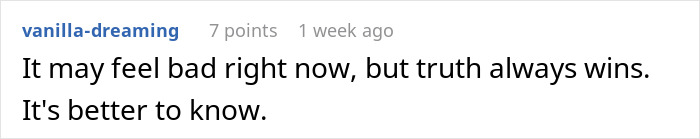 Comment text on a white background about truth and knowing, related to man finding out about secret family after ancestry test. Comment text on a white background about truth and knowing, related to man finding out about secret family after ancestry test.