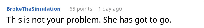 Comment on social media post saying this is not your problem with ex-house-drama-relationship tension displayed in text.