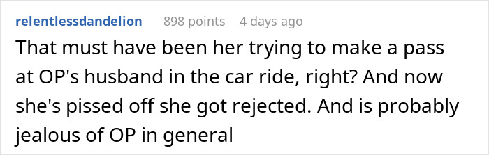 Screenshot of a Reddit comment discussing jealousy involving a woman banning her best friend&rsquo;s baby and husband from engagement party.