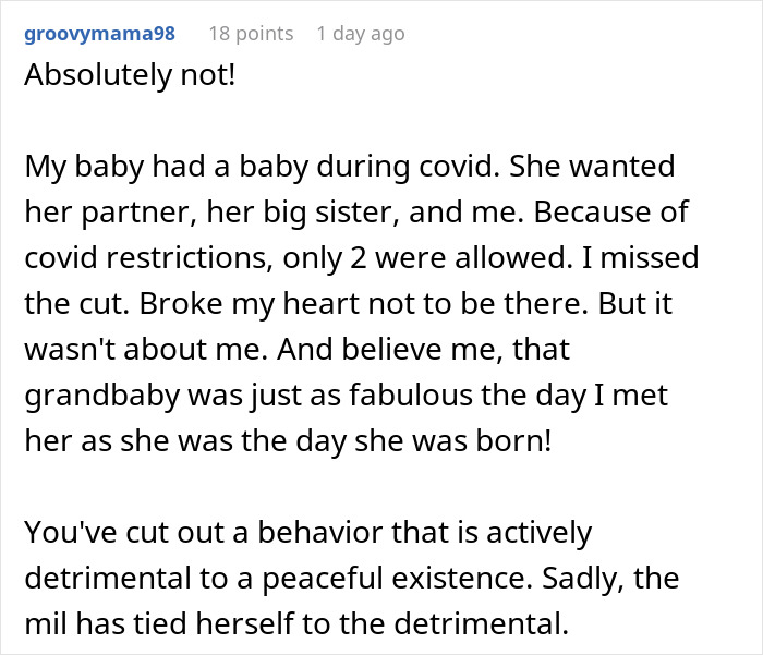 Screenshot of a Reddit comment discussing mistreatment by a mother-in-law leading to no-contact after a hospital incident. Screenshot of a Reddit comment discussing mistreatment by a mother-in-law leading to no-contact after a hospital incident.