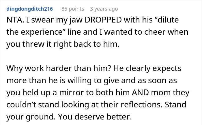Commenter responding to teen calling out stepdad for ignoring him, with mom defending stepdad as 95% dad.