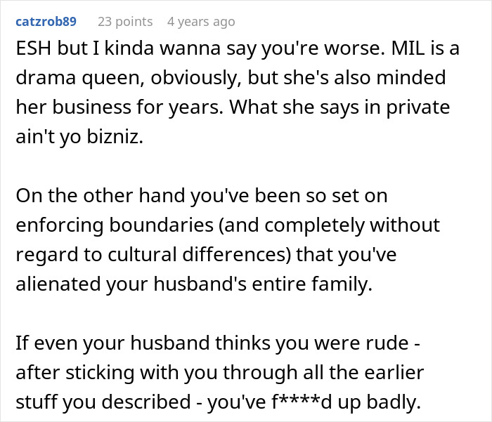 Comment discussing how lying and enforcing strict boundaries by a MIL is ruining family relationships and causing alienation.