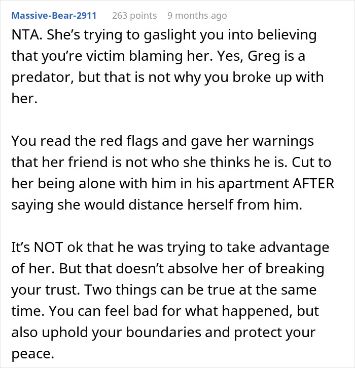 Comment discussing male bestie making a move, girlfriend calling boyfriend for rescue, and relationship trust issues. Comment discussing male bestie making a move, girlfriend calling boyfriend for rescue, and relationship trust issues.