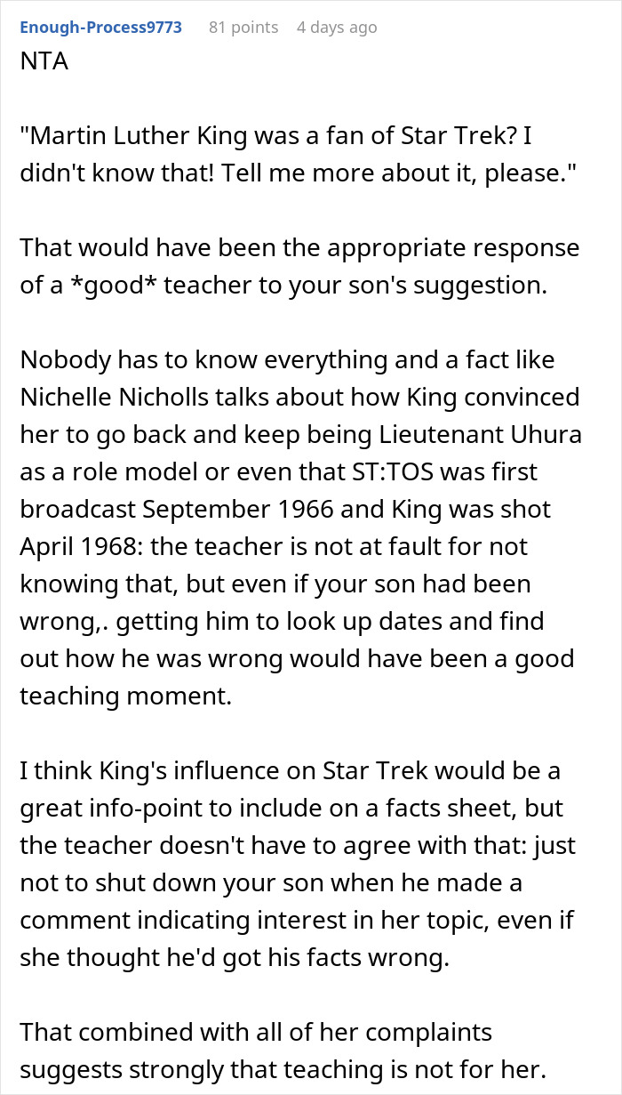 Comment explaining how a teacher was schooled by a kid who knew a fun fact his dad supported in a discussion. Comment explaining how a teacher was schooled by a kid who knew a fun fact his dad supported in a discussion.