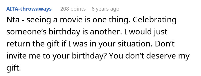 Screenshot of a Reddit comment where a user discusses immaturity and exclusion from family girl days.