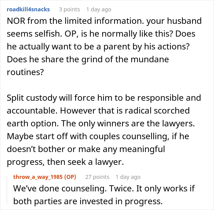 Reddit comments discussing a husband telling wife about camping trip with bro, but bro was home instead. Reddit comments discussing a husband telling wife about camping trip with bro, but bro was home instead.