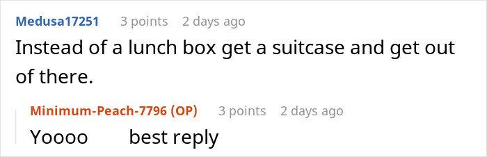 Reddit conversation showing a user advising to get a suitcase and leave after man fails to buy Christmas presents. Reddit conversation showing a user advising to get a suitcase and leave after man fails to buy Christmas presents.