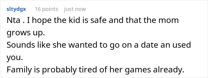 Comment discussing a mom ghosting their friend after a babysitting request and reacting negatively when help is called.