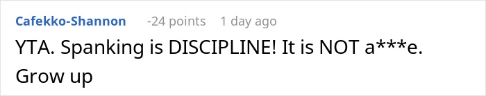 Online comment defending spanking as discipline in a discussion about grandparents spanking 3-year-old child.