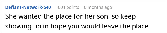 Comment about entitled sister harassing brother’s tenant for her son’s accommodation and facing consequences. Comment about entitled sister harassing brother’s tenant for her son’s accommodation and facing consequences.