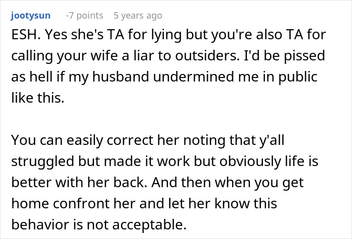 Screenshot of Reddit comment about a guy embarrasses wife calling both partners TA Screenshot of Reddit comment about a guy embarrasses wife calling both partners TA