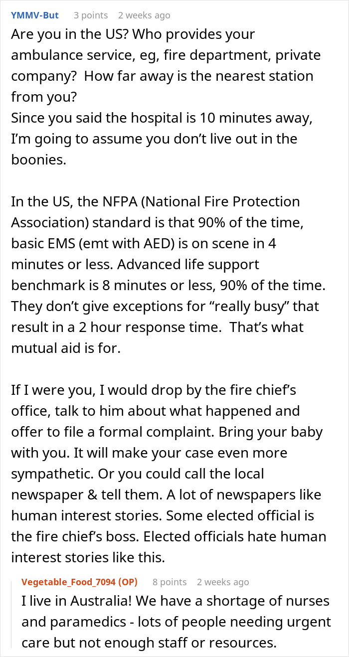 Comment discussing ambulance service response times and advice on handling partner sleep called ambulance myself situation. Comment discussing ambulance service response times and advice on handling partner sleep called ambulance myself situation.