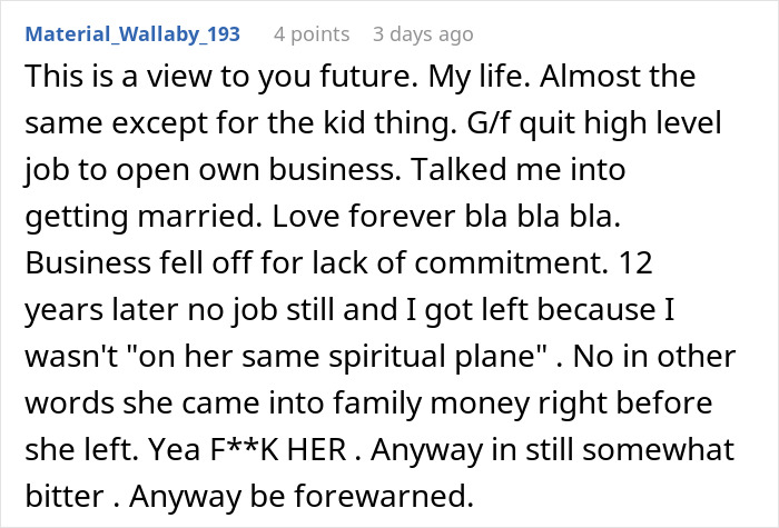 Reddit comment: man feels like his GF's ATM after she quit her job and demanded marriage for security Reddit comment: man feels like his GF's ATM after she quit her job and demanded marriage for security