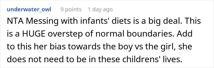 Reddit comment about boundary overstep, infant feeding, mom takes her baby and storms off Reddit comment about boundary overstep, infant feeding, mom takes her baby and storms off