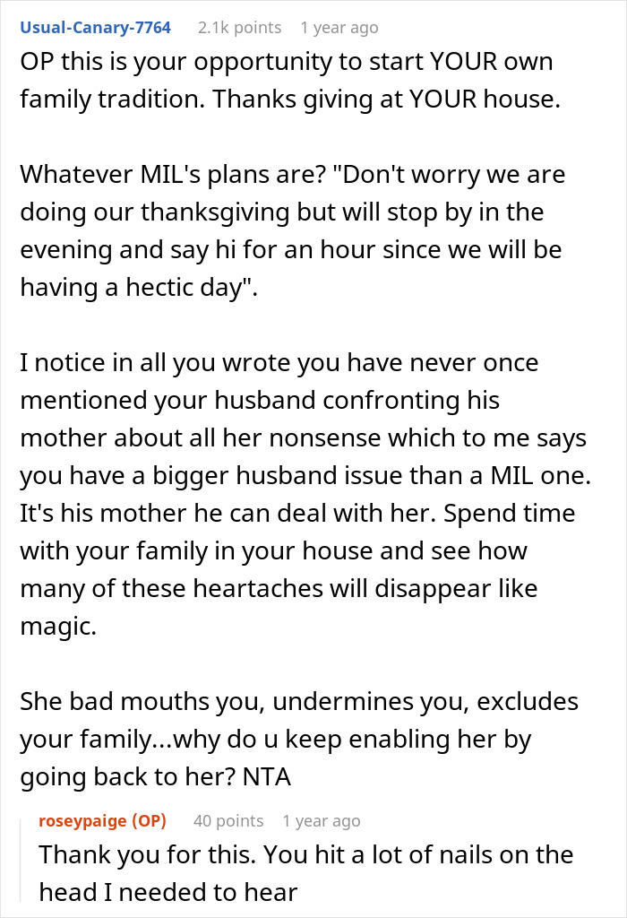 Text conversation about woman refusing to attend MIL&rsquo;s Thanksgiving after being reinvited due to other guests flaking.