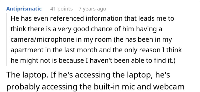 Text conversation discussing fears of a brother's stalker tendencies affecting privacy and mental well-being.