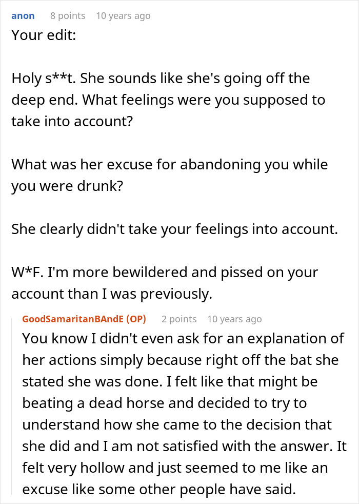 Screenshot of a Reddit conversation discussing a guy&rsquo;s heroic actions and relationship struggles, revealing he wasn&rsquo;t the problem.